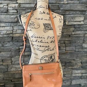 Anne K-Cognac Leather Crossbody Bag with Adjustable Strap and Minimalist Design